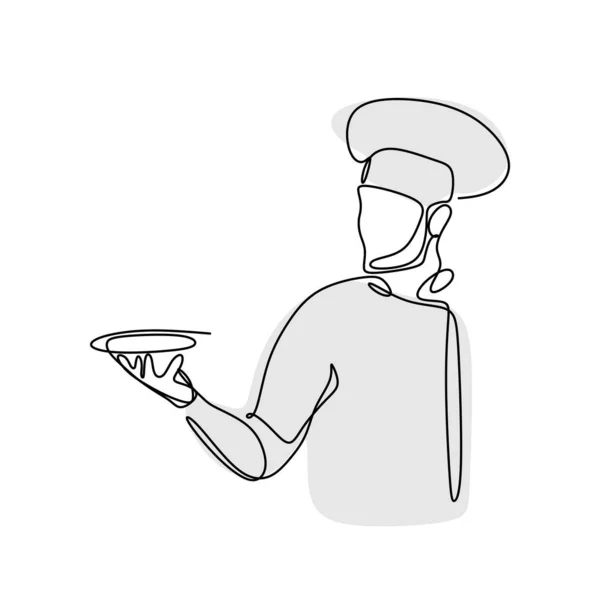 Master Chef Één Lijntekening Portret Persoon — Stockvector