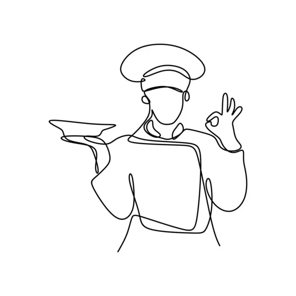 Maestro Chef Una Linea Disegno Ritratto Persona — Vettoriale Stock