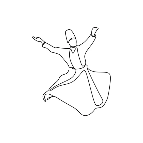 Sufi Danser Één Lijntekening — Stockvector