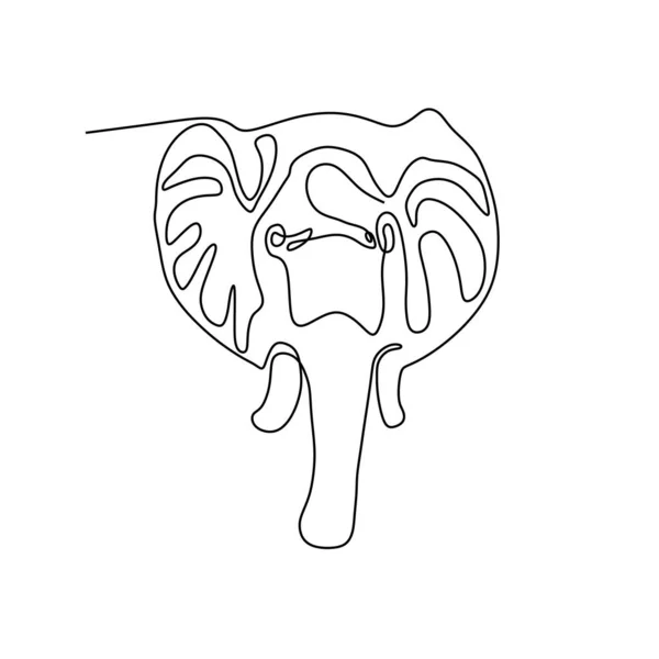 Elephant Head One Line Drawing Minimalsm — Stock Vector