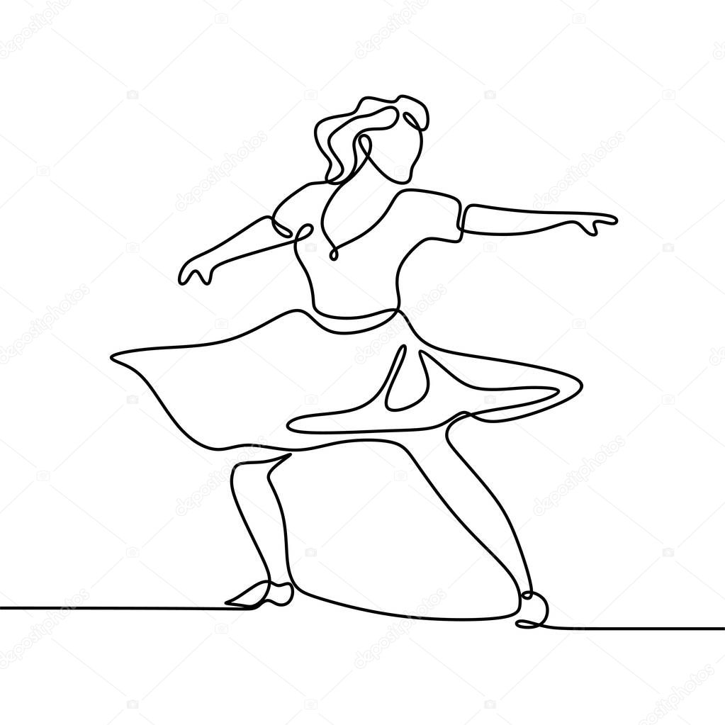 Pretty girl dancing one line drawing