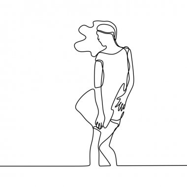 Beyaz arka plan üzerinde izole minimal tasarım çizim elbisesi sürekli bir çizgi ile kadın. Minimalizm tarzı minimalist tasarım.