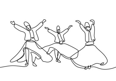 Semazen sürekli tek çizgi çizim beyaz arka plan vektör illüstrasyon minimalizm tarzı minimalist tasarım.