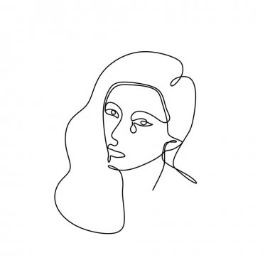 Soyut kız minimalizm sürekli çizgi çizim vektör illüstrasyon minimalist tasarım yüz. Tek çizgi tarzı ile sanatsal kadın portre.