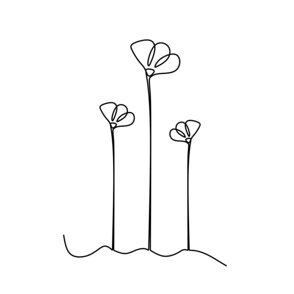 Poppy flower one line drawing continuous minimalist design isolated on white background