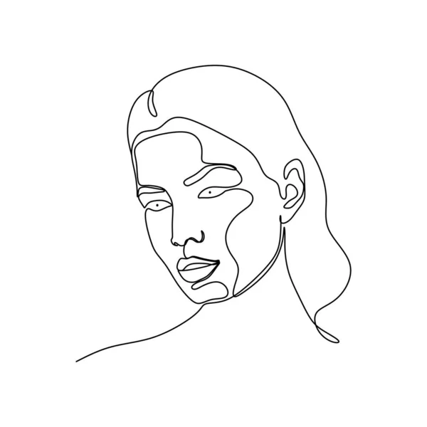 Abstrakt flicka ansikte kontinuerlig en rad ritning minimalism design isolerad på vit bakgrund — Stock vektor