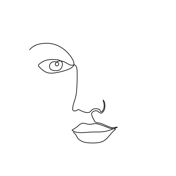 Abstract girl face continuous one line drawing minimalism design isolated on white background — Stock Vector