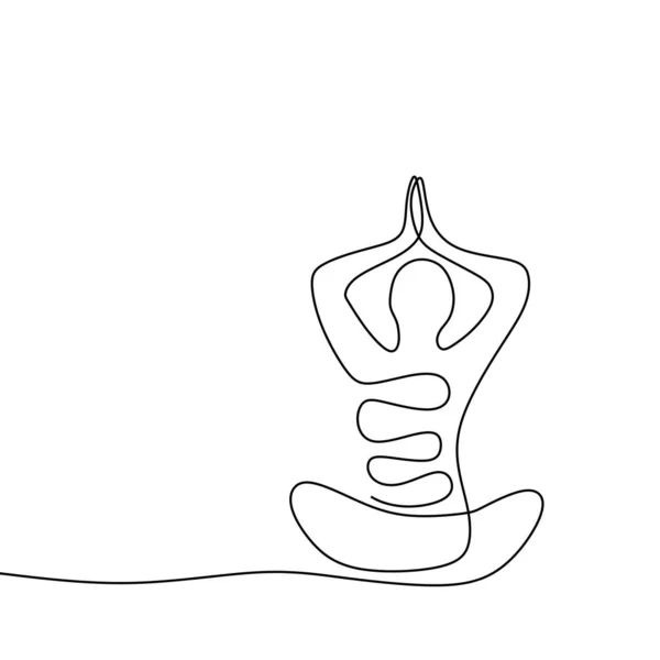 Yoga kişi sürekli bir çizgi ying ve yang kavramı çizim — Stok Vektör