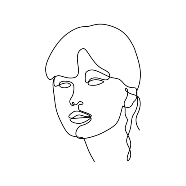 Abstrakt flicka ansikte minimalism kontinuerlig linje ritning vektor illustration minimalistisk design. Konstnärliga kvinnor porträtt med en streckat stil. — Stock vektor