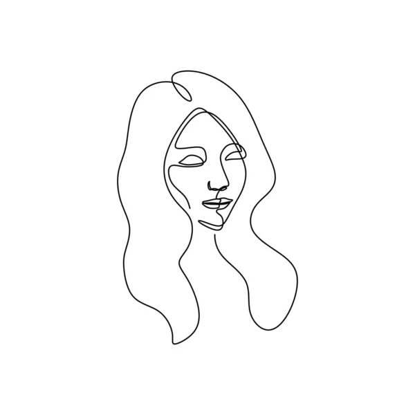 Abstrato menina rosto minimalismo linha contínua desenho vetor ilustração design minimalista. Retrato de mulheres artísticas com um estilo lineart . — Vetor de Stock