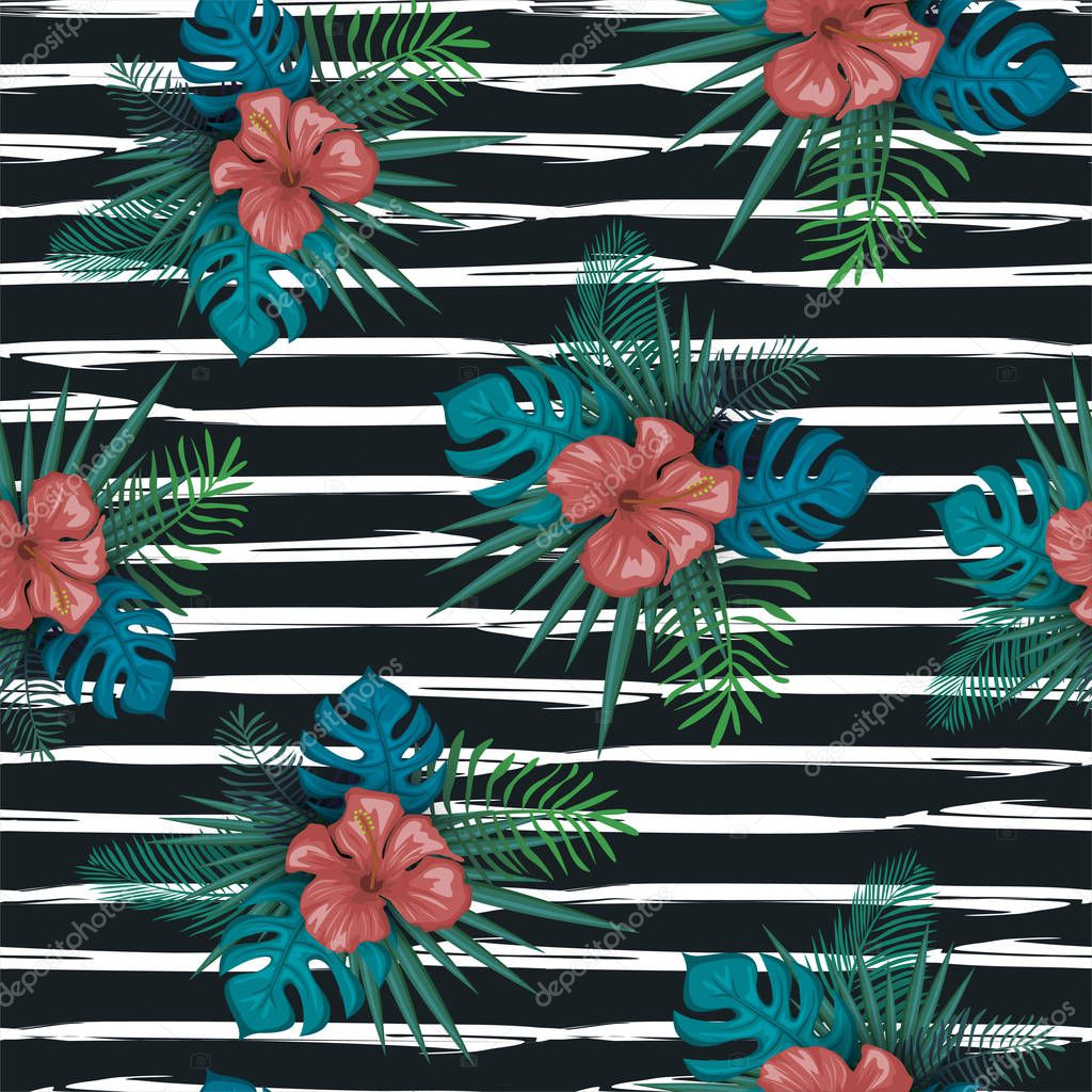 Trendy exotic garden seamless pattern with summer floral design