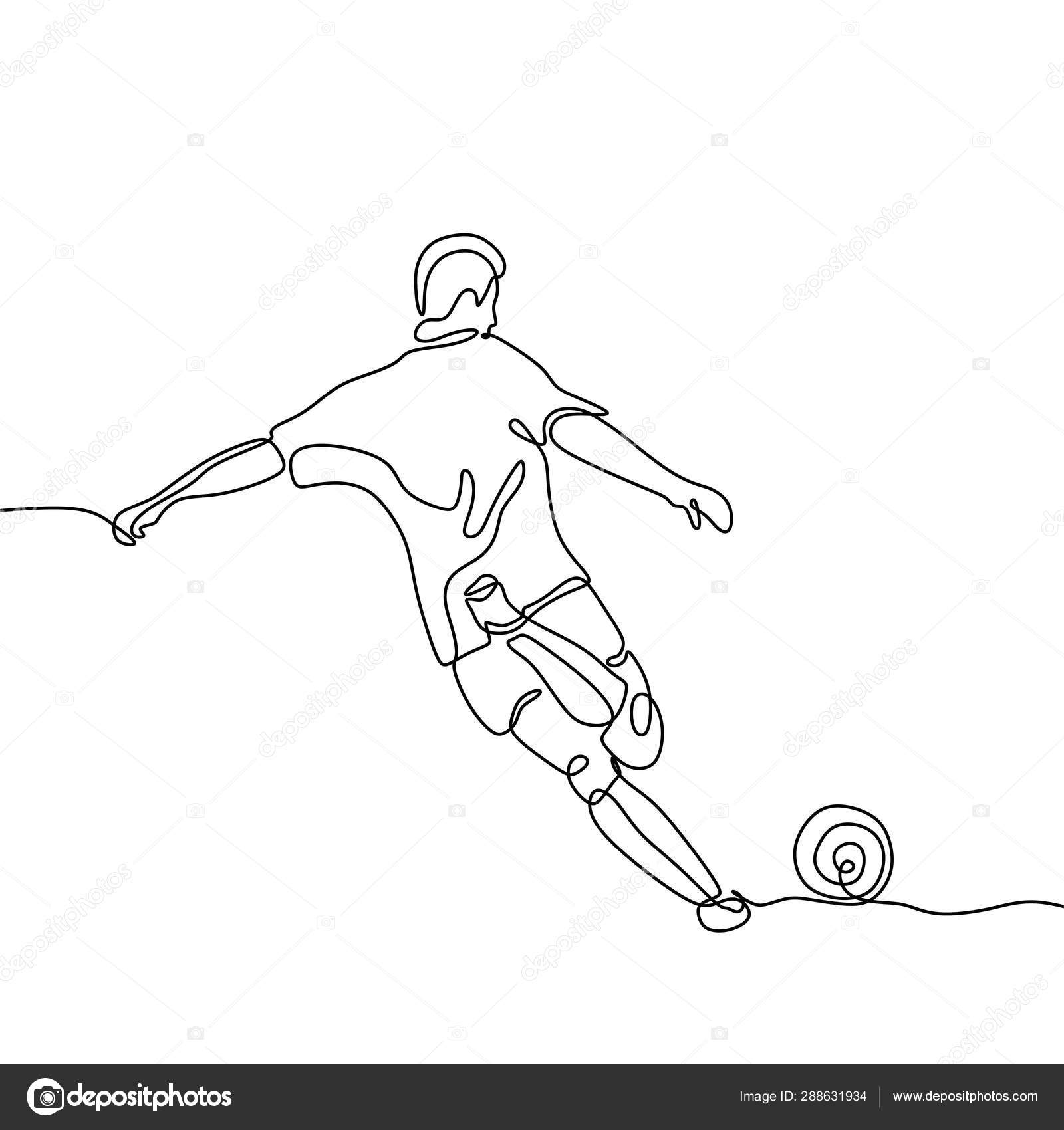 Desenho de linha contínua em pessoas jogando futebol