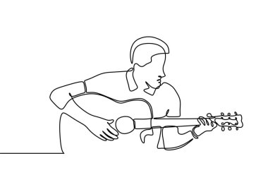 Gitar Akustik sürekli çizgi çizim minimalizm ile Man