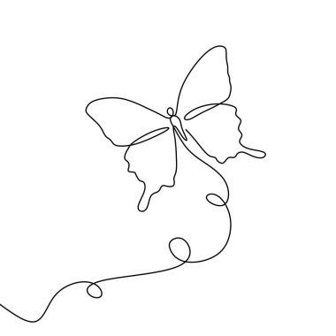 Beyaz arka planda bir kelebek minimalizm tasarımı sürekli çizgi çizimi