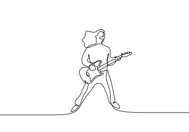 Rocker Guitar Player sürekli tek bir çizgi çizim minimalizm