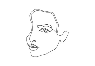 Beyaz arka planda minimalist sanat soyut tasarım benzersiz tarzı kız yüz sürekli çizgi minimalizm