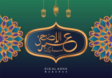 Arap kaligrafi renkli arka plan ile Eid al Adha mübarek vektör illüstrasyon lüks tasarım.
