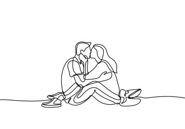 Sürekli çizgi çizim çift erkek ve kadın sevimli anı öpüşme minimalizm Lineart vektör Illustration beyaz arka planda aşk minimalist tasarımı
