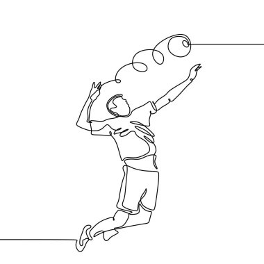 Voleybolu oyuncunun sürekli çizgi çizim bir top minimalizm tasarım spor teması şut