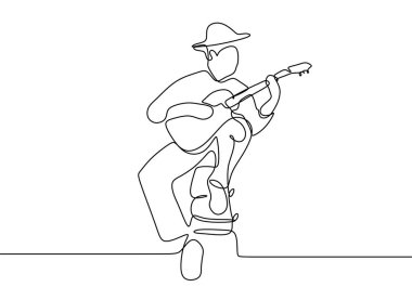 Continuous line drawing classical guitar music player minimalism design clipart