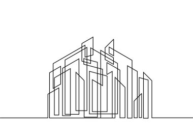 Şehir gökdelen bir sürekli çizgi çizim minimalizm bina