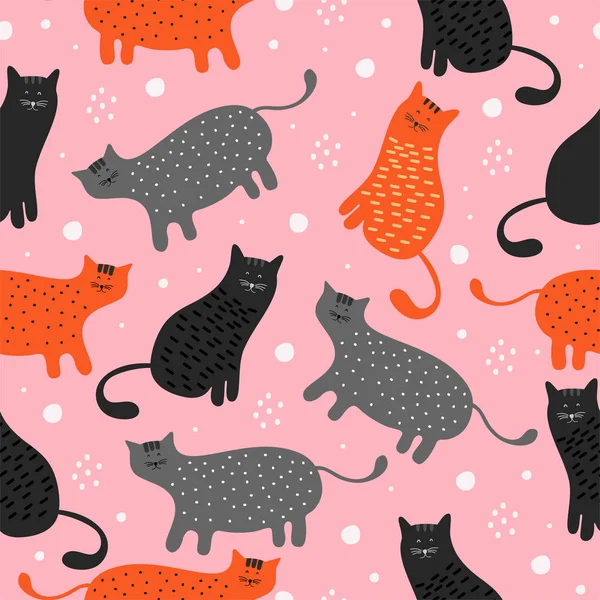 Cat sömlösa mönster vektor illustration. Barnslig handgjorda tapeter för design kort, baby Nappy, blöja, scrapbook, semester omslagspapper, textil, Bag Print, t shirt etc. — Stock vektor