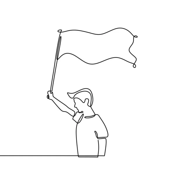 Bayrağı olan kişi bir çizgi çizim minimalizm — Stok Vektör