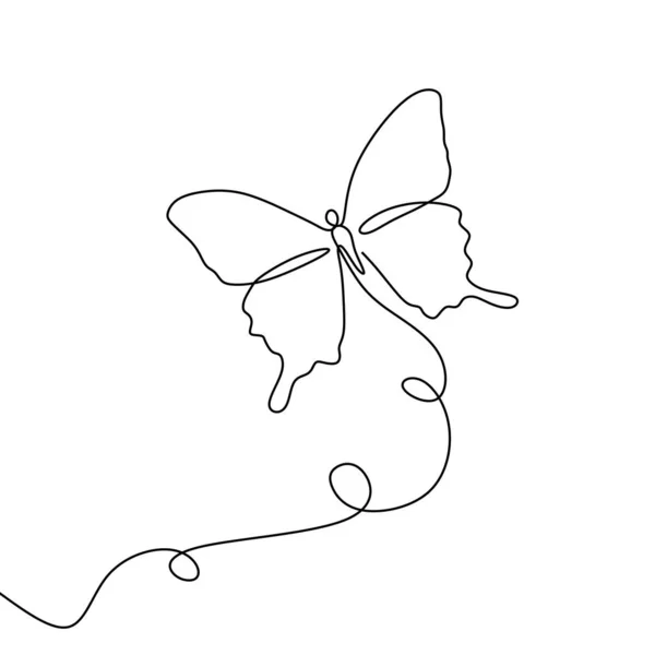 Dibujo de línea continua de un diseño de minimalismo de mariposa sobre fondo blanco — Vector de stock
