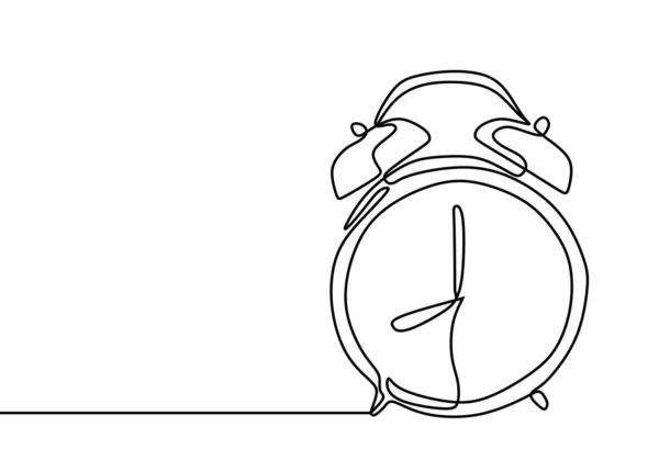 8朝または夜の目覚まし時計は、白い背景にミニマリストデザインを描く連続1線 — ストックベクタ