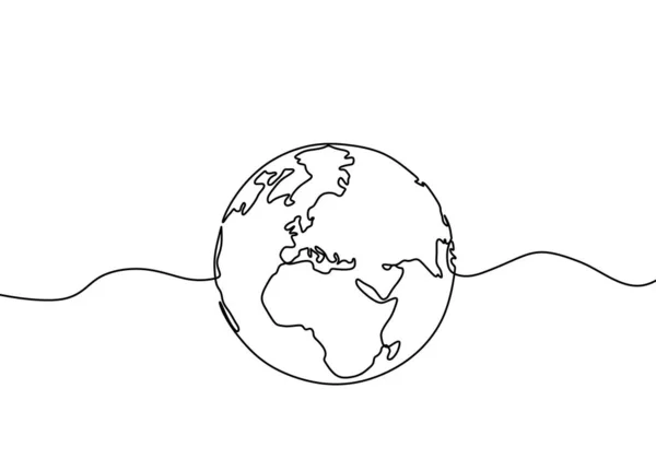 Bumi globe satu baris gambar vektor peta dunia Gambar minimalis desain minimalisme Terisolasi pada latar belakang putih - Stok Vektor