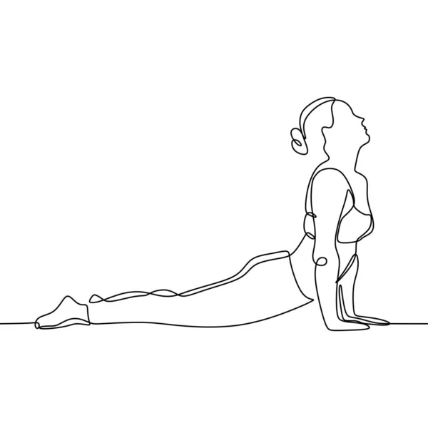 Dessin de ligne continue de yoga aérobie fille minimalisme design sport thème — Image vectorielle