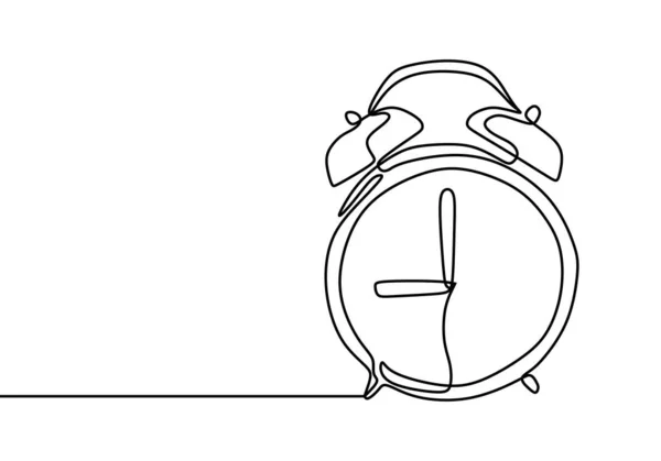 9朝または夜の目覚まし時計は、白い背景にミニマリストデザインを描く連続1線 — ストックベクタ