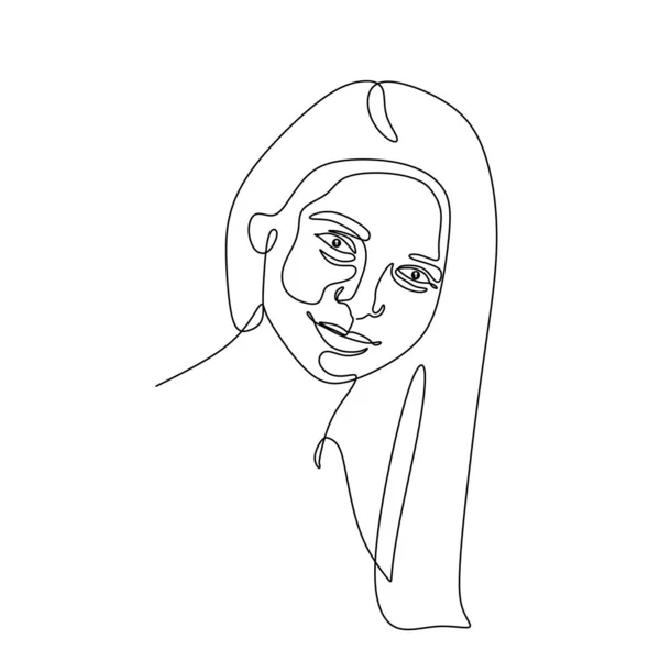 Una línea de dibujo belleza cara mujer o niña minimalista mano dibujada de retrato femenino . — Vector de stock