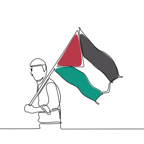 Cihat için Filistin bayrağı ile kişinin sürekli çizgi çizimi — Stok Vektör