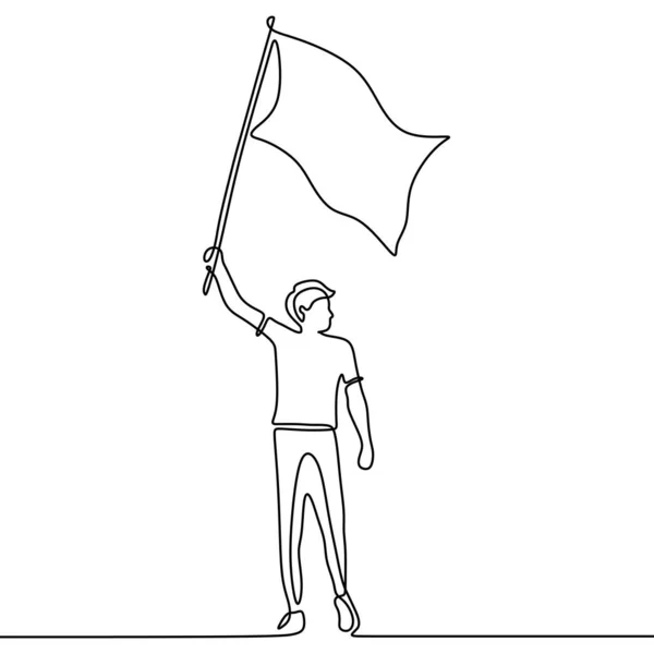 Desenho de linha contínua de pessoa com bandeira — Vetor de Stock