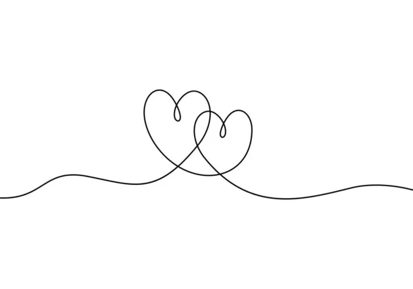 Continuous line drawing of love sign with two hearts embrace minimalism design on white background — Stock Vector