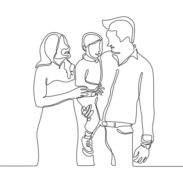 Непрерывный рисунок линии члена семьи. Отец, мама и их ребенок . — стоковый вектор
