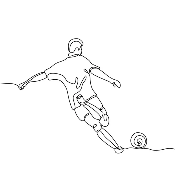 Desenho de linha contínua de pessoa chutando uma bola futebol esporte design minimalista — Vetor de Stock