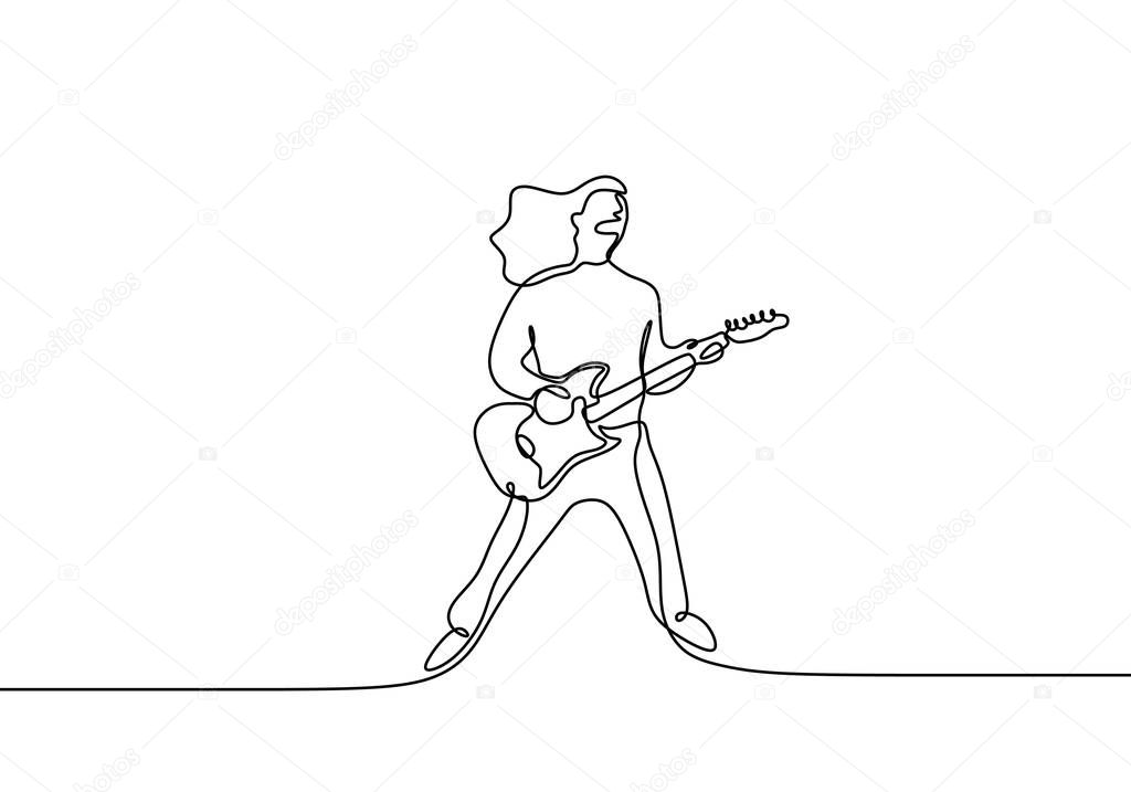 Rocker guitar player continuous single one line drawing minimalism