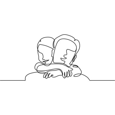 Baba ve kızı vektör illüstrasyon trendy karakter minimalist tasarım sürekli çizgi çizim