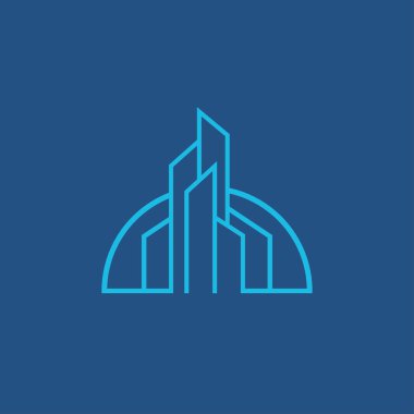 Bina. Emlak. Mavi arka planda yalıtılmış vektör çizimi