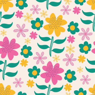 Sevimli çiçek botanik dikişsiz desen. Vektör illüstrasyon bebek bebek moda tekstil baskı için hazır tekrarlayın.