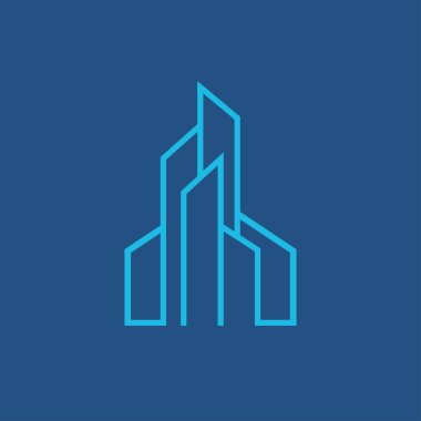 Bina. Emlak. Mavi arka planda yalıtılmış vektör çizimi