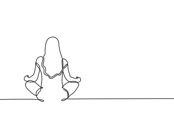 Yoga femme assis ligne continue dessin une main dessinée conception linéaire — Image vectorielle