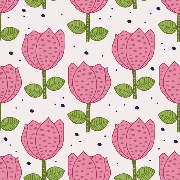 Fleurs scandinaves motif sans couture. Dessin floral rose couleurs pastel fond vectoriel illustration pour l'impression textile de mode et d'emballage — Image vectorielle