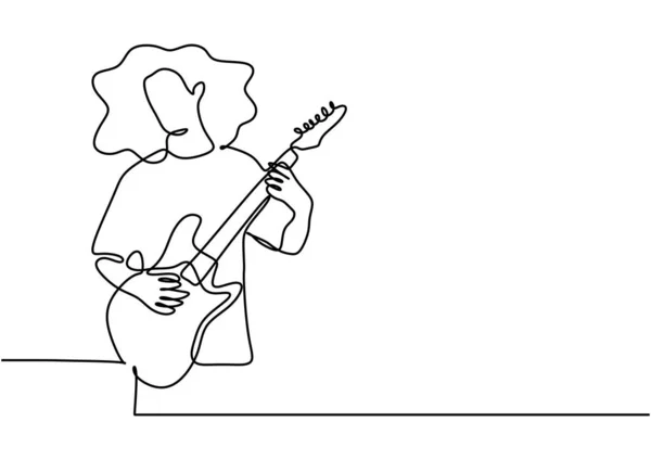 Elektrik gitarist minimalizm tasarım sürekli bir satır çizim — Stok Vektör