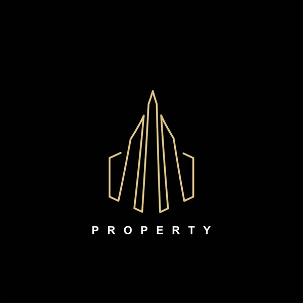 Tulajdonság ikon épület szimbólum logo sablon arany színek sötét háttérvektor illusztráció — Stock Vector
