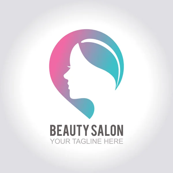Beauty salon icon logo template with woman silhouette colorful design isolated on white background — Stock Vector