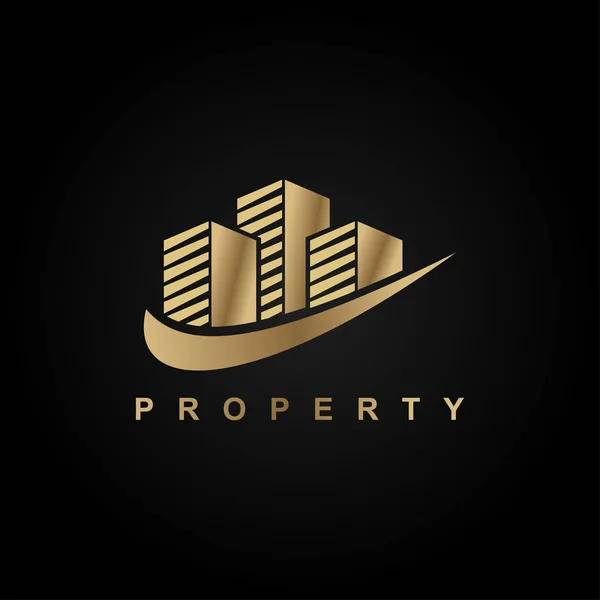 Golden building real estate logo icon concept template on dark background — Stock Vector