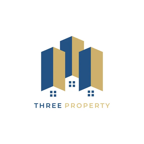 Ilustração do vetor do projeto do ícone do logotipo de três propriedades —  Vetores de Stock